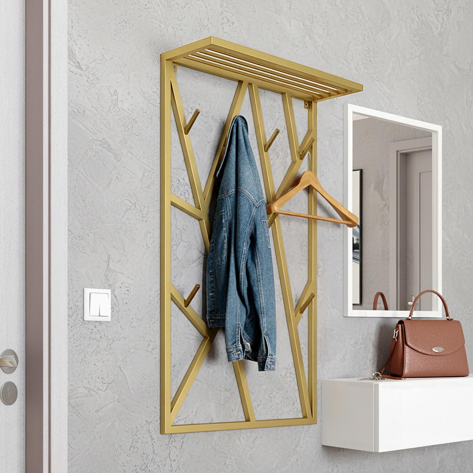 Вешалка для одежды настенная из металла Loft 600x200 мм H 1000 мм Золотой (1555) - фото 2