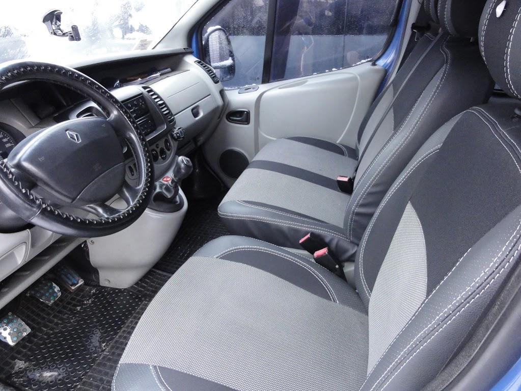 Авточехлы Передние 1 и 1 EMC для Nissan Primastar 2002-2014 гг. экокожа и ткань Черный