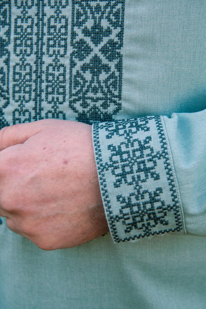 Вышиванка мужская из льна с геометрическим орнаментом 5XL Зеленый (2467950126) - фото 2