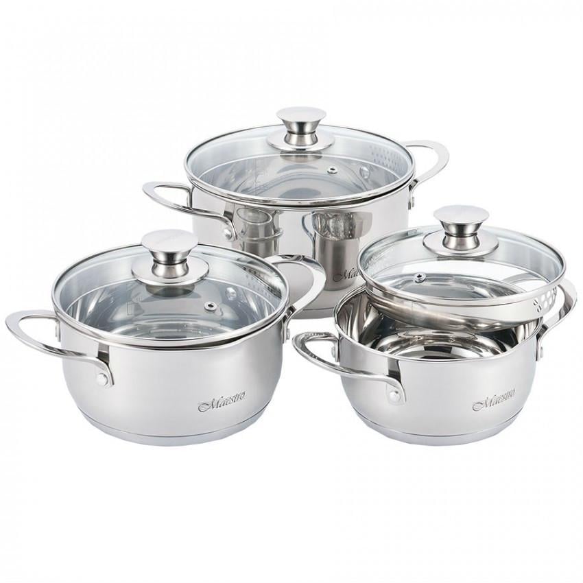 Набір каструль Maestro MR-3510-6 з нержавіючої сталі з кришкою 6 пр. (1122242336)