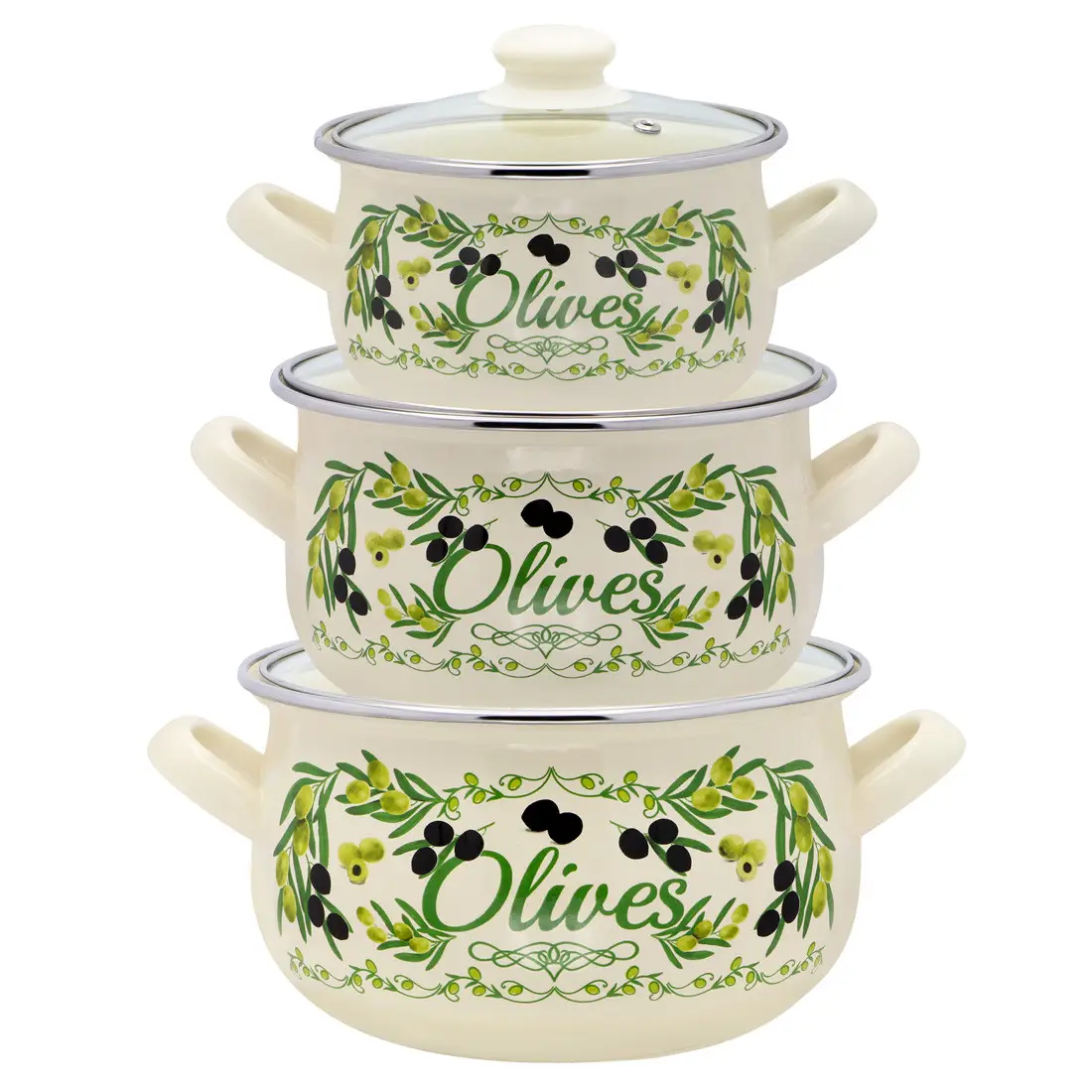 Набір каструль Interos Греція 3 предмети Оливковий (271993) Набір каструль Interos Греція 3 предмети Оливковий (271993)