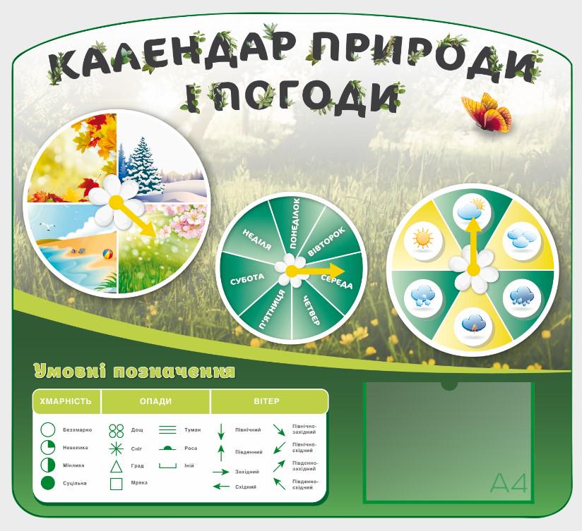 Стенд для учебных заведений "Календар природи та погоди" из ПВХ 980х885 мм (KP0017)