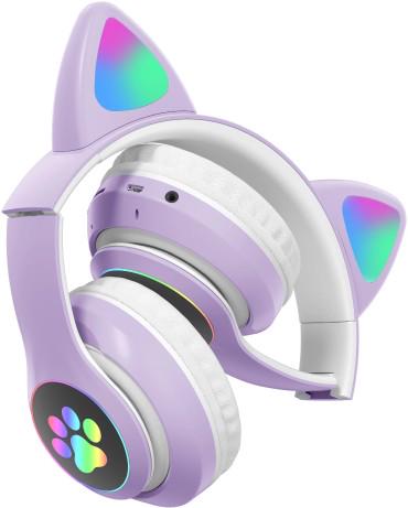 Навушники бездротові Cat Ear Headset YR-28 з вушками та Led підсвічуванням Фіолетовий