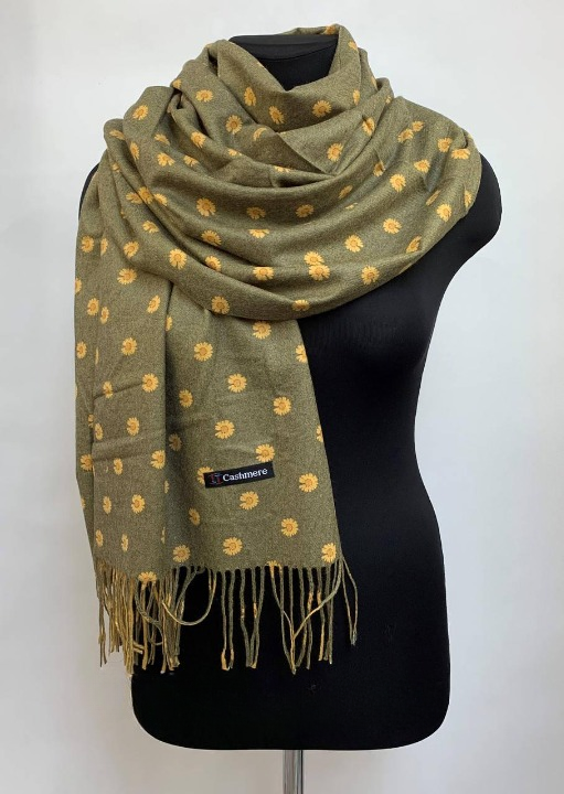 Шарф кашемировый Ромашка двухсторонний Хаки (ШарфКаш9)