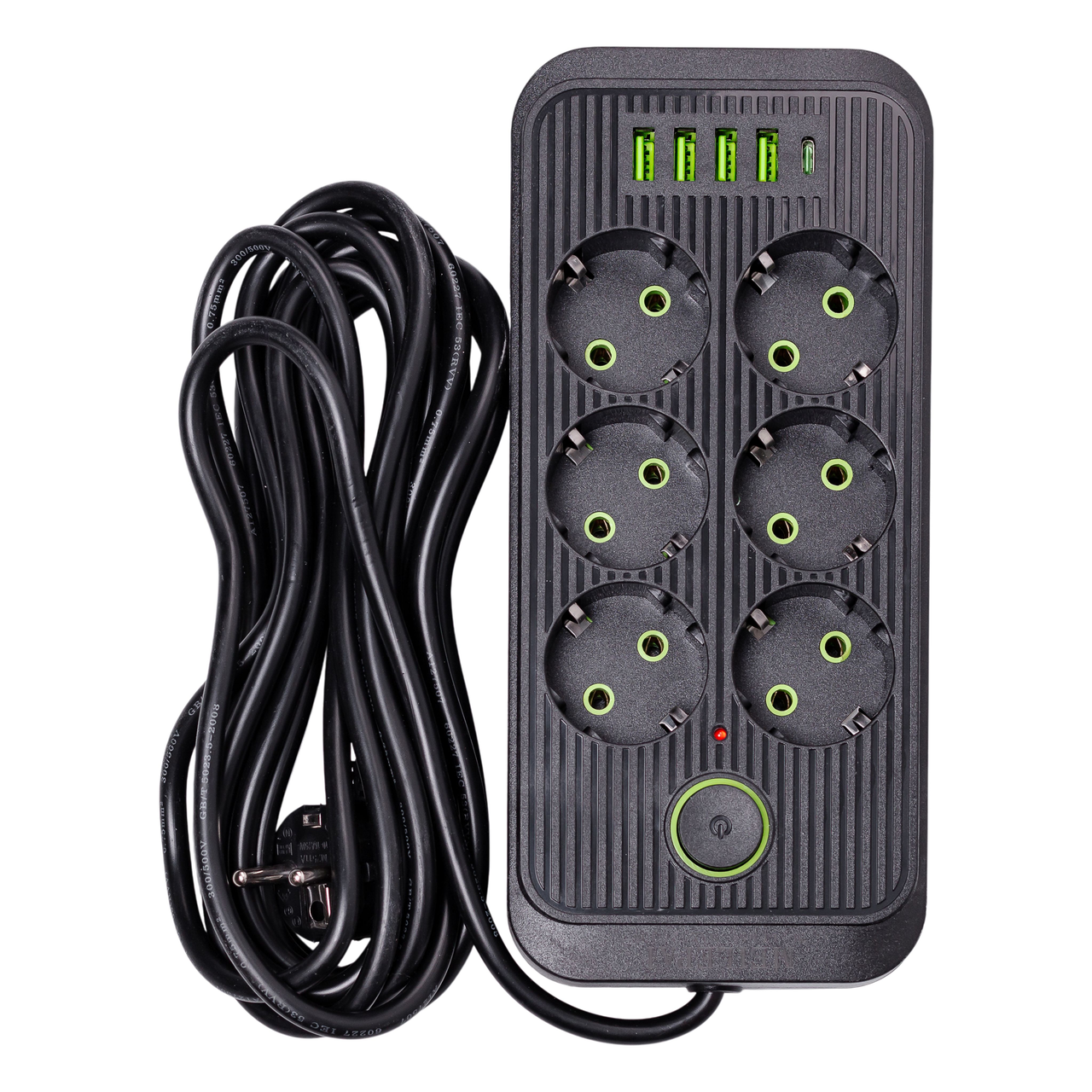 Фильтр сетевой HP-5-26 5 м F06U на 6 розеток 4 USB 1 Type-C и кнопкой отключения Черный (A-034387) Фильтр сетевой HP-5-26 5 м F06U на 6 розеток 4 USB 1 Type-C и кнопкой отключения Черный (A-034387)