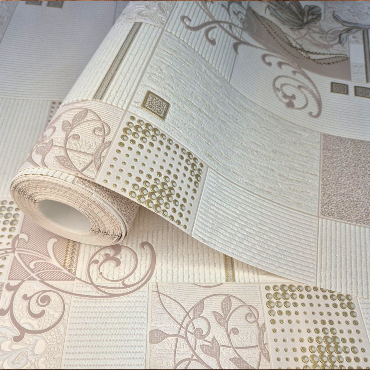 Обои виниловые 5779-01 с цветочным орнаментом и геометрией для кухни/коридора/гостиной/спальни 10x0,53 м Бежевый (2560608127)