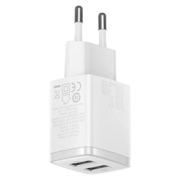 Устройство сетевое зарядное Baseus Compact Charger 2U 10,5 W CCXJ010202 White - фото 2