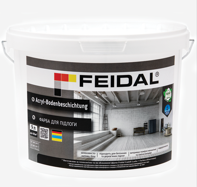 Краска для пола Feidal Acryl-Bodenbeschichtung 9 л Белый Краска для пола Feidal Acryl-Bodenbeschichtung 9 л Белый