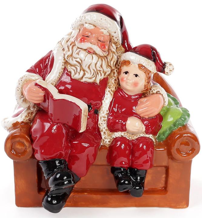Новогодняя декоративная фигурка Санта с мальчиком керамическая 20 см (BD-827-404)