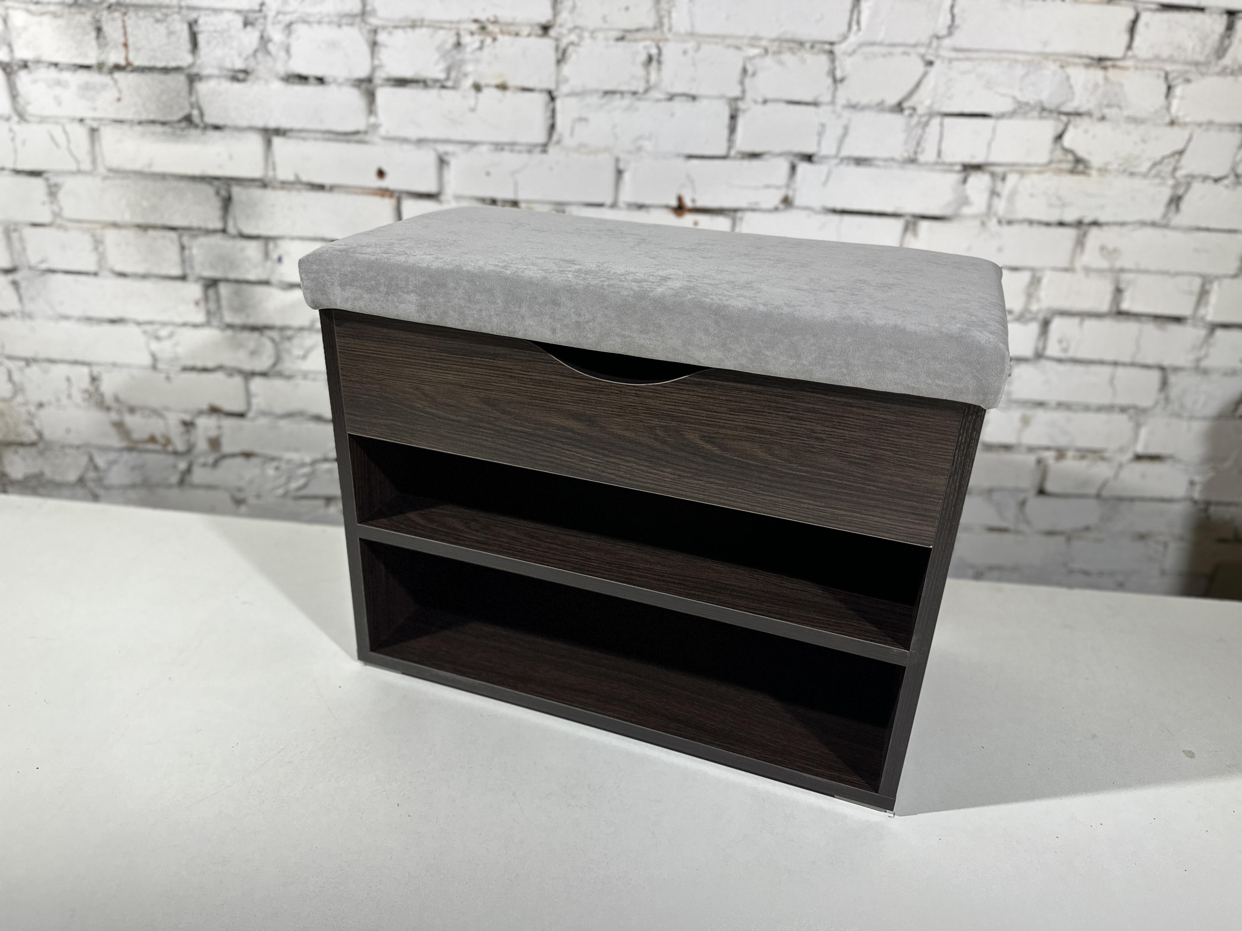 Тумба для взуття ДСП/тканина 30х60х45 см Венге темний/Світло-сірий - фото 1