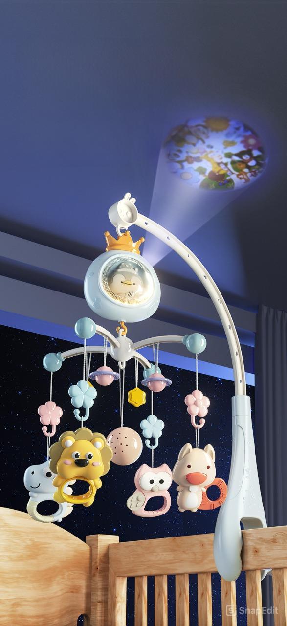 Мобіль музичний 3в1 з нічником проектором і пультом управління Блакитний - фото 3