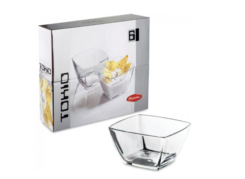 Набор стеклянных квадратных салатников Pasabahce Tokio 53056 125х125х70 мм 6 шт.