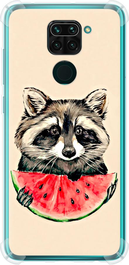 Чехол на Xiaomi Redmi Note 9 Енотик с арбузом (4605sp-2017-42517)