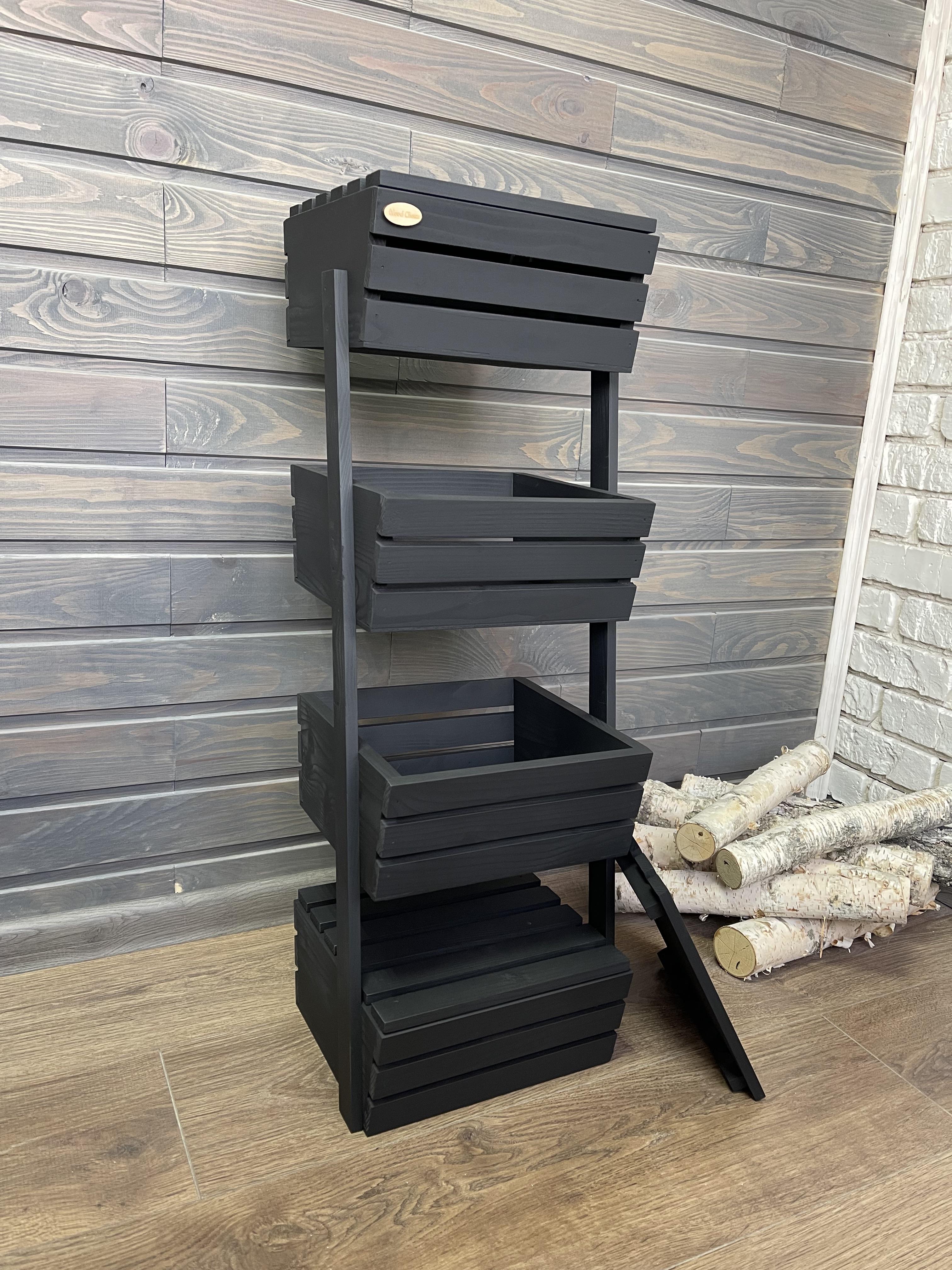 Ящик-стеллаж для хранения деревянный 4 яруса с крышками Черный (id_2321) - фото 6 Ящик-стеллаж для хранения деревянный 4 яруса с крышками Черный (id_2321) - фото 6