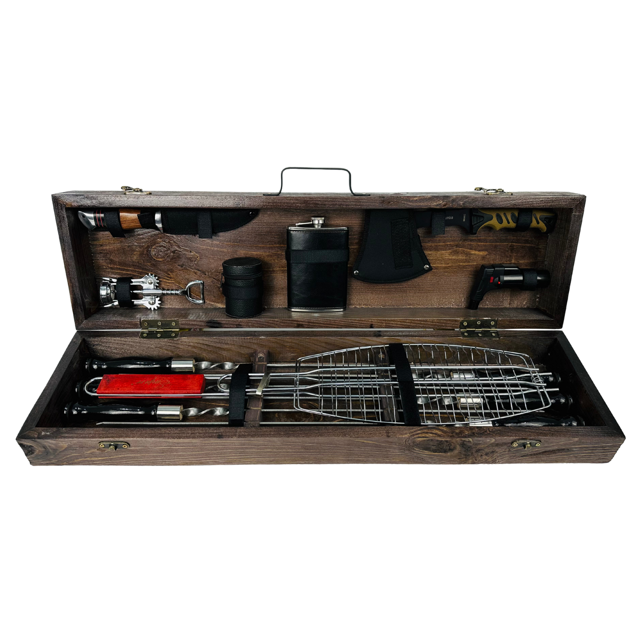 Набор шампуров туристический для пикника и кемпинга Дровосек в кейсе с дерева