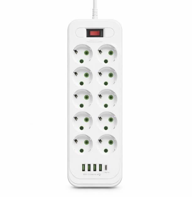 Удлинитель/фильтр/разветвитель сетевой D10 10 розеток EU/4xUSB/1-PD Type-C 5 м (32627266)