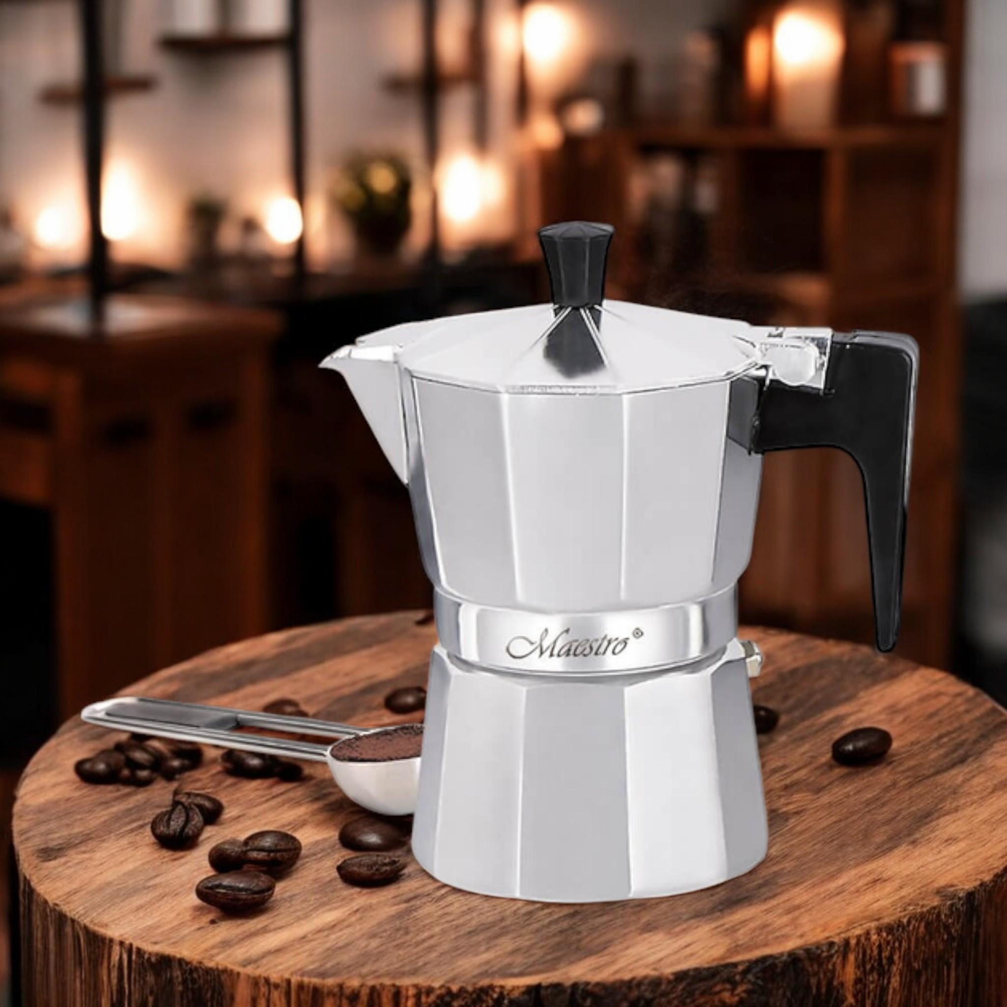Кофеварка гейзерная Espresso Moka Maestro MR-1666-6 на 6 чашек алюминиевая 300 мл Silver (G_MR1666/6Silver) - фото 3 Кофеварка гейзерная Espresso Moka Maestro MR-1666-6 на 6 чашек алюминиевая 300 мл Silver (G_MR1666/6Silver) - фото 3