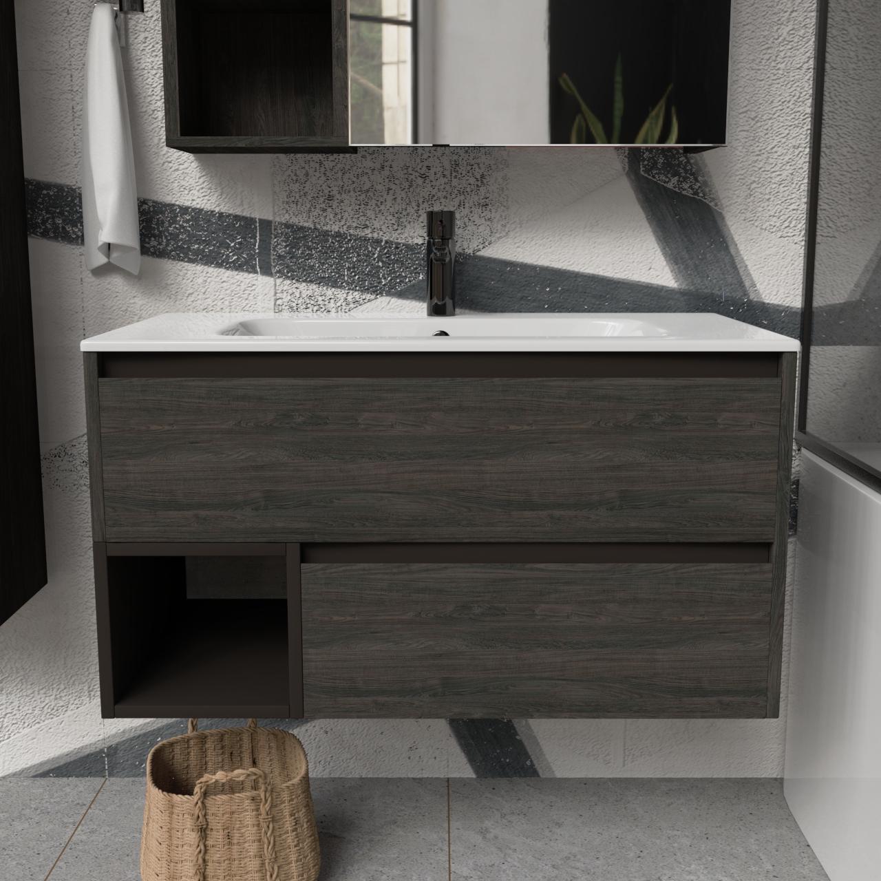 Тумба подвесная с раковиной MVK Vostok Craft 100 В2 1000х450х530 мм Морское дерево Карбон (c2100kb)