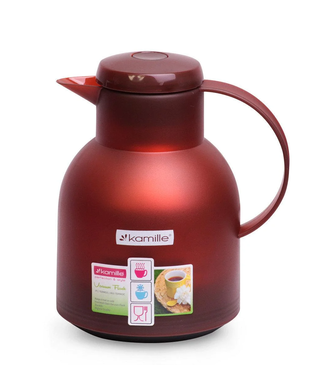 Термос-чайник Kamille 1000 мл пластиковый со стеклянной колбой Бордовый (MKM-2084)