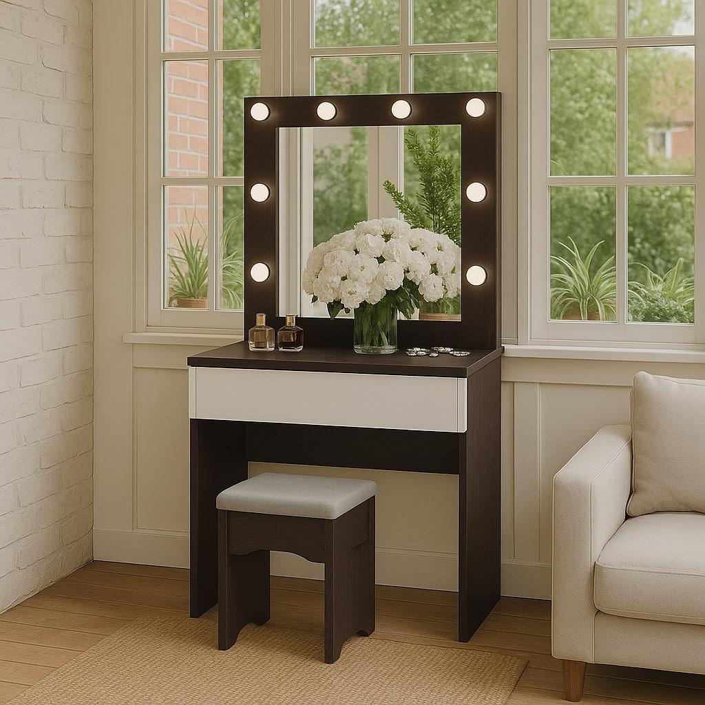 Туалетний столик New and Classic із квадратним дзеркалом 1600х800х400 мм Венге магія/Білий (ТЗ-Лайт 1-8)