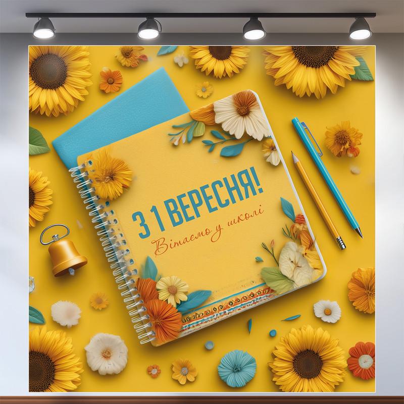 Баннер для фотозоны на 1 сентября "З Днем знань!" 120х120 см №41022 Баннер для фотозоны на 1 сентября "З Днем знань!" 120х120 см №41022