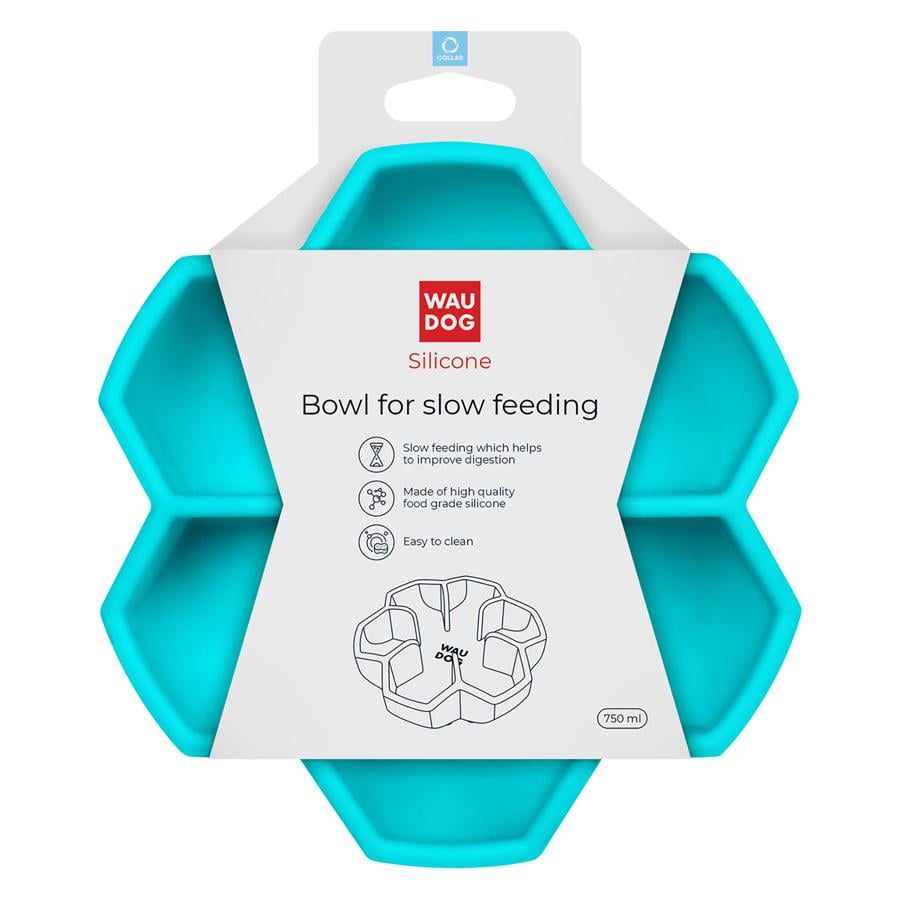 Миска силиконовая Waudog для медленного кормления кошек собак 750 мл Blue (23542) - фото 5