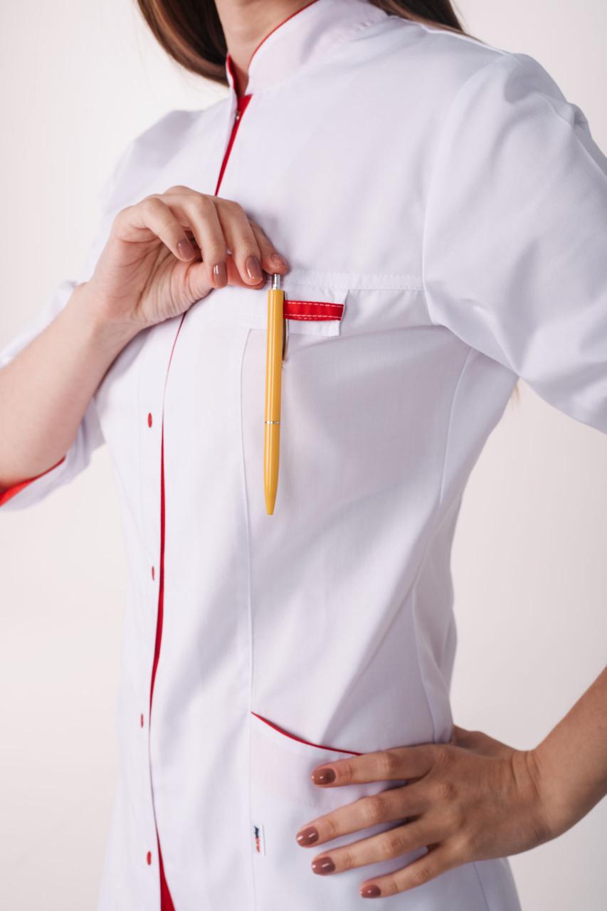 Халат женский TopLine Пекин рукав 3/4 р. 40 Белый/Красный (11334-(40) б-крас.) - фото 4