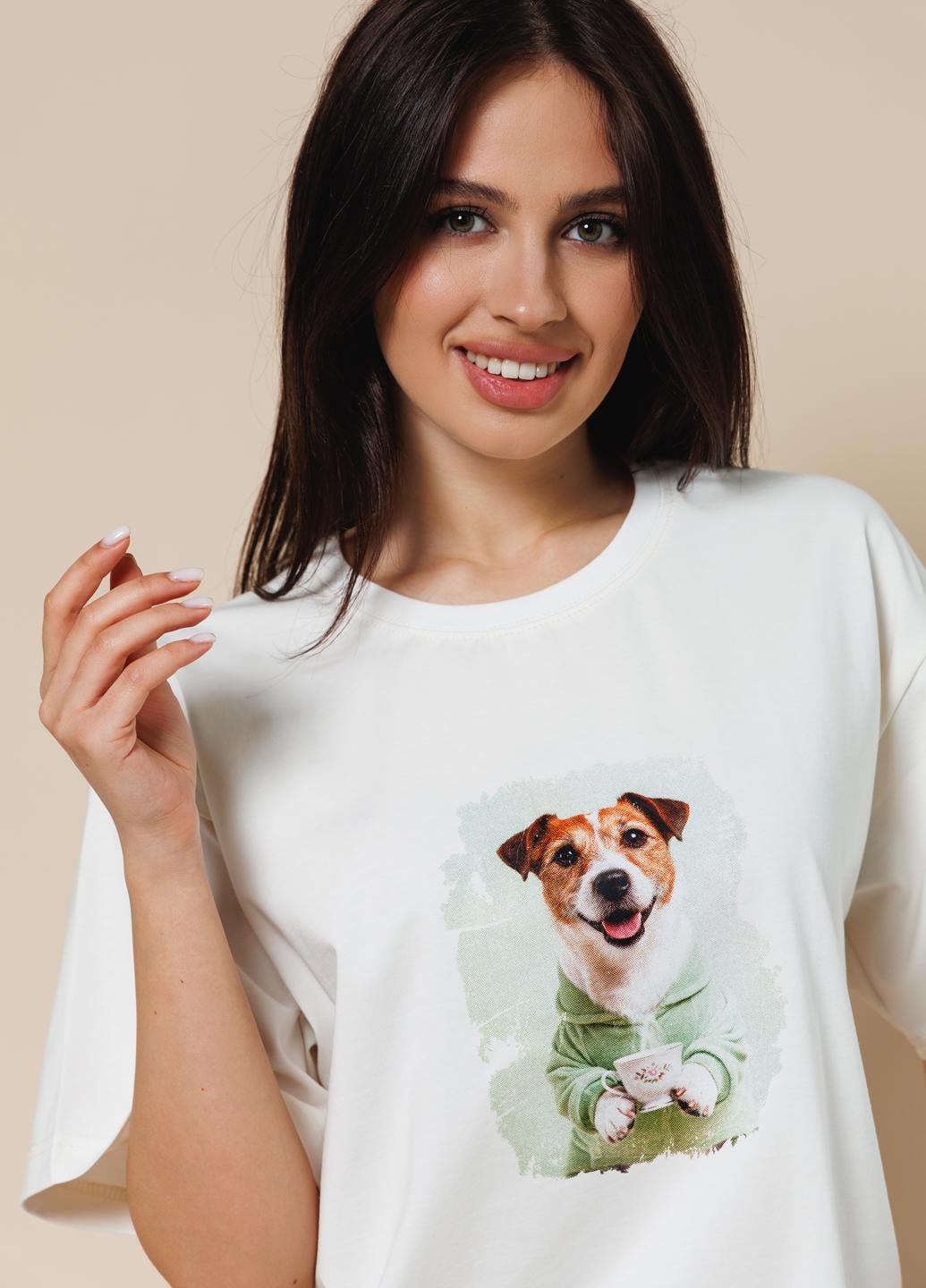 Футболка женская хлопковая oversize с принтом Giulia URBAN PAWS 4826/010 S Multicolor-milk/jack russell print (2001108224464) Футболка женская хлопковая oversize с принтом Giulia URBAN PAWS 4826/010 S Multicolor-milk/jack russell print (2001108224464)