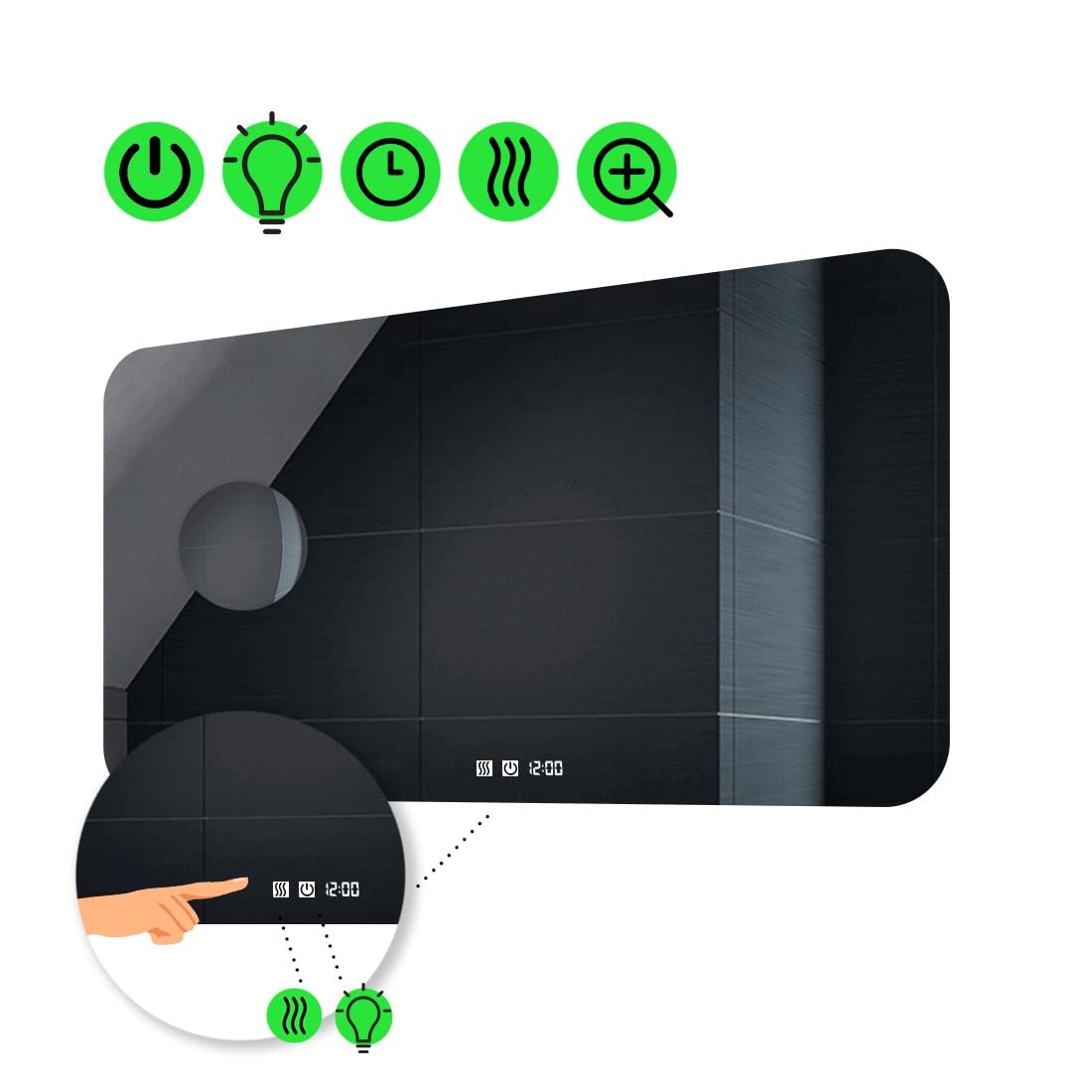 LED-зеркало 80x60 см с двумя сенсорами часами подогревом и линзой без подсветки модель Ornela (Ornelag29)