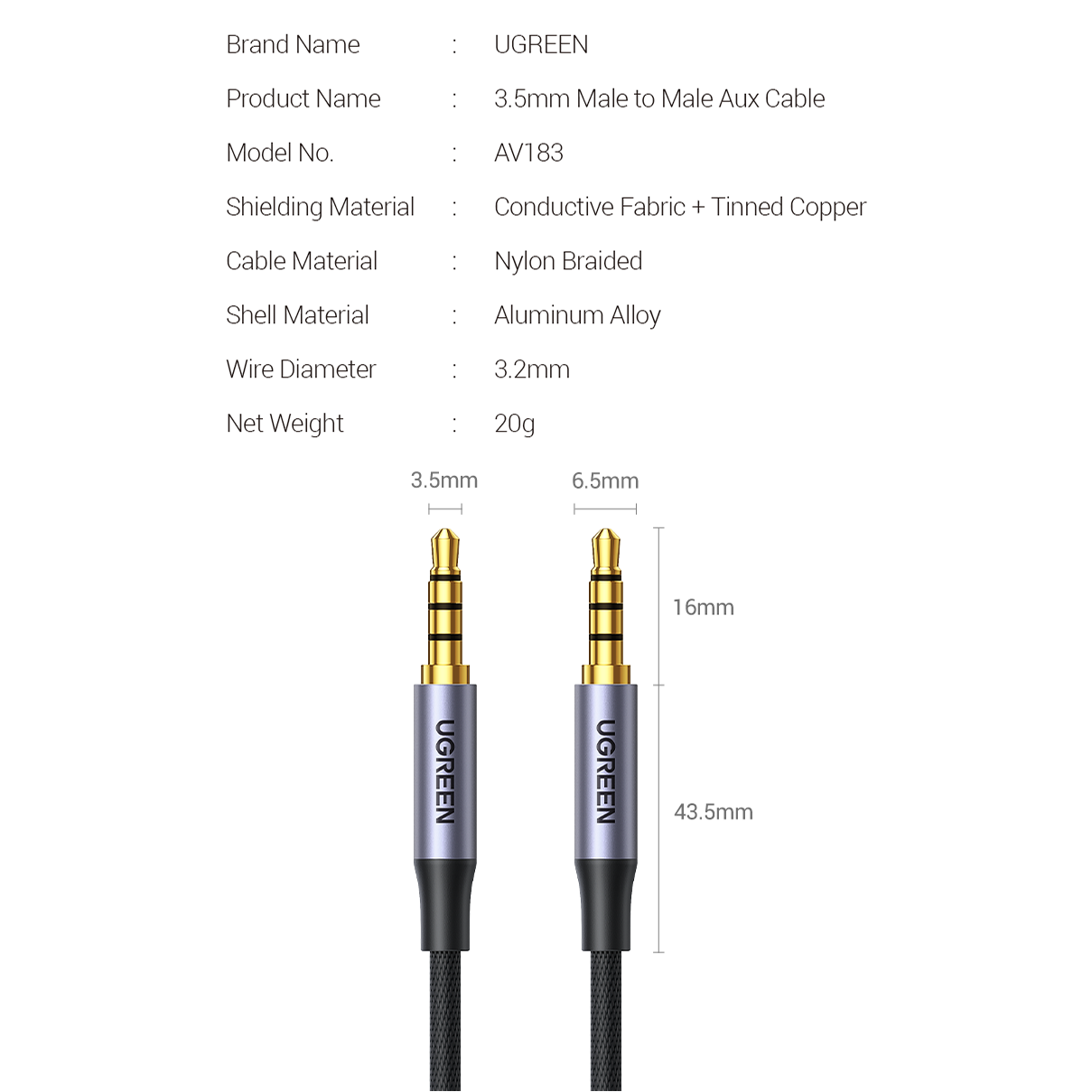 Кабель аудио UGREEN AV183 3,5 мм Male to Male 4-Pole Microphone Audio Cable 2 м Gray (20782) - фото 9