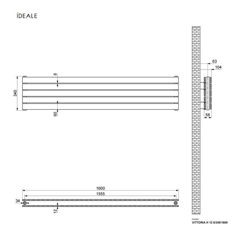 Радіатор дизайнерський Ideale Vittoria H 12 5/340/1600 Антрацитовий (ТU-18849) - фото 3