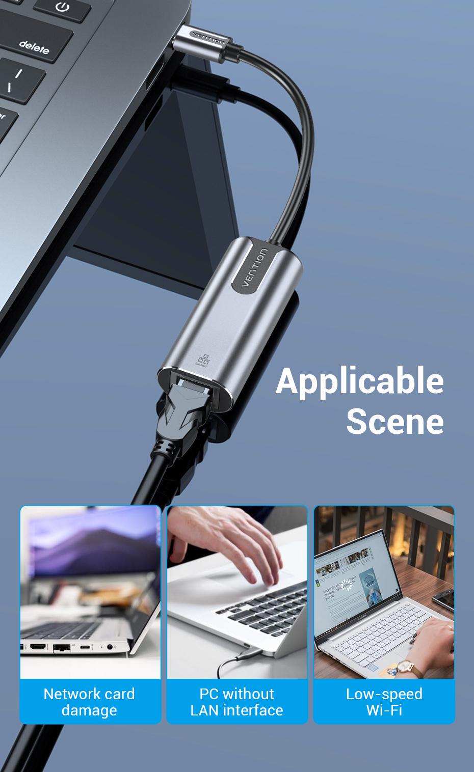 Сетевая карта Vention Type-C-Ethernet 1 Гбит/с LAN 0.15м USB 3.1 Gen 1-C-RJ45 1000 Мбит/с металлический Серый (CFNHB) - фото 3