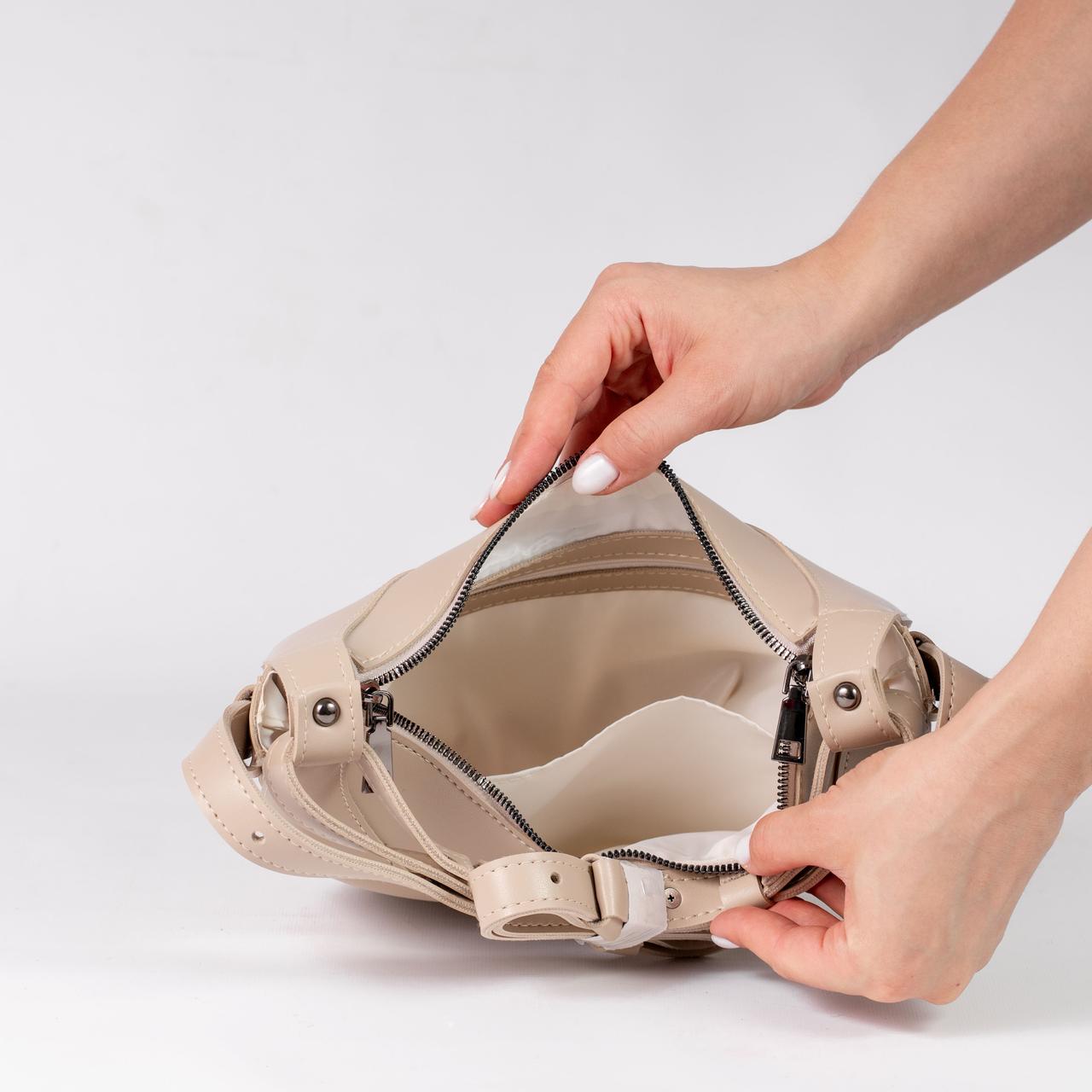 Сумка жіноча хобо з довгим ремінцем KVITUCHA № 54-24 Бежевий - фото 2