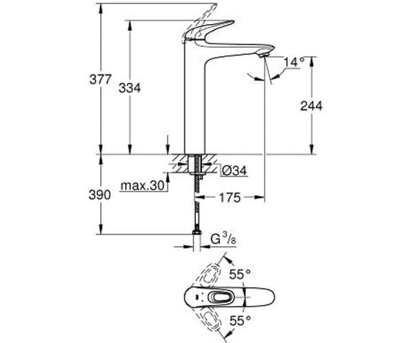 Змішувач для раковини одноважільний Grohe Eurosmart 23570003 (25563) - фото 2