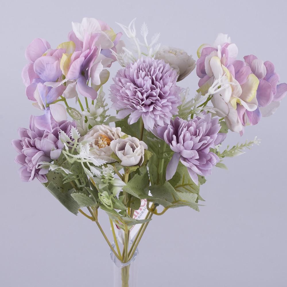 Искусственные цветы Букет мини гортензия камелия хризантема Сиреневый (5177-1)