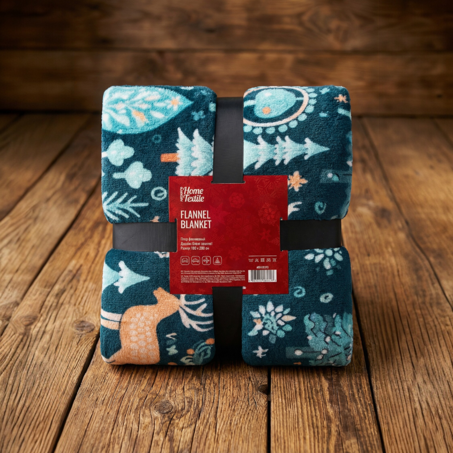 Плед-покрывало мягкий Ardesto Christmas Flannel из 100% полиэстера рождественский принт Олени 160x200 см Зеленый (ART0127PB)