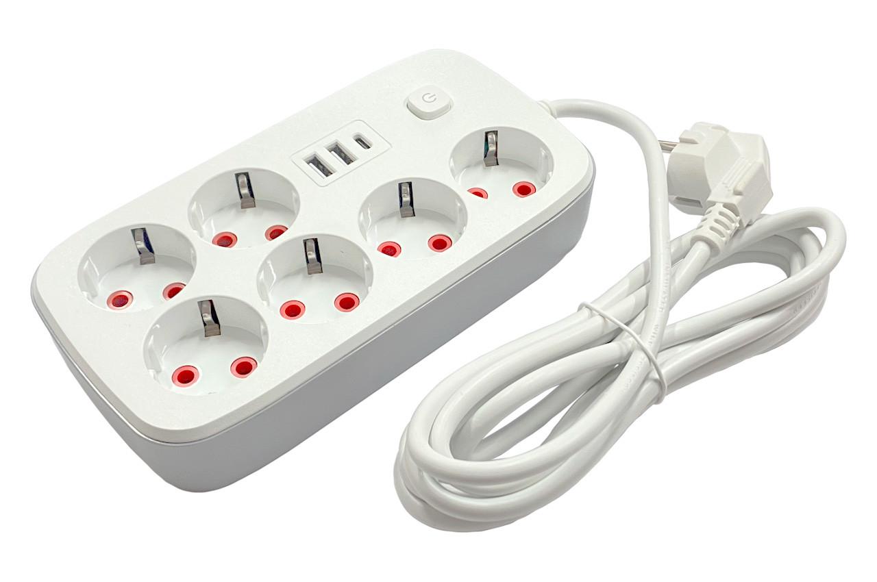 Удлинитель с 6 розетками и 3 USB-портами 2500W 3 м (S-VEN-1202-3)