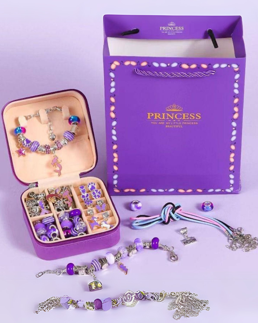 Детский набор для создания браслетов и чокеров в фиолетовом ящике волшебный подарок для маленькой принцессы (24984739)