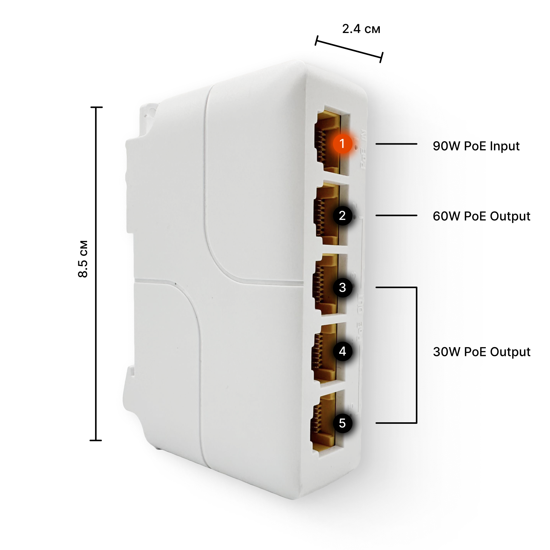 Коммутатор сетевой PoE 1в4 out DL-POE14GB гигабитный IEEE802.3af/at PoE-удлинитель (7011) - фото 4