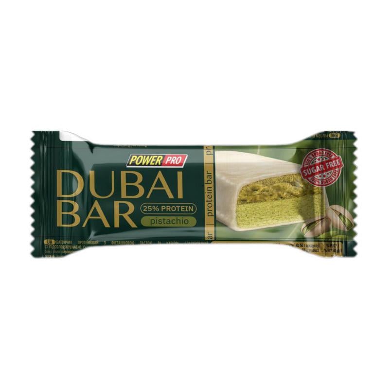 Протеиновый батончик 25% белка без сахара с хрустящим катаифи Power Pro Dubai Bar 50 г Фисташка