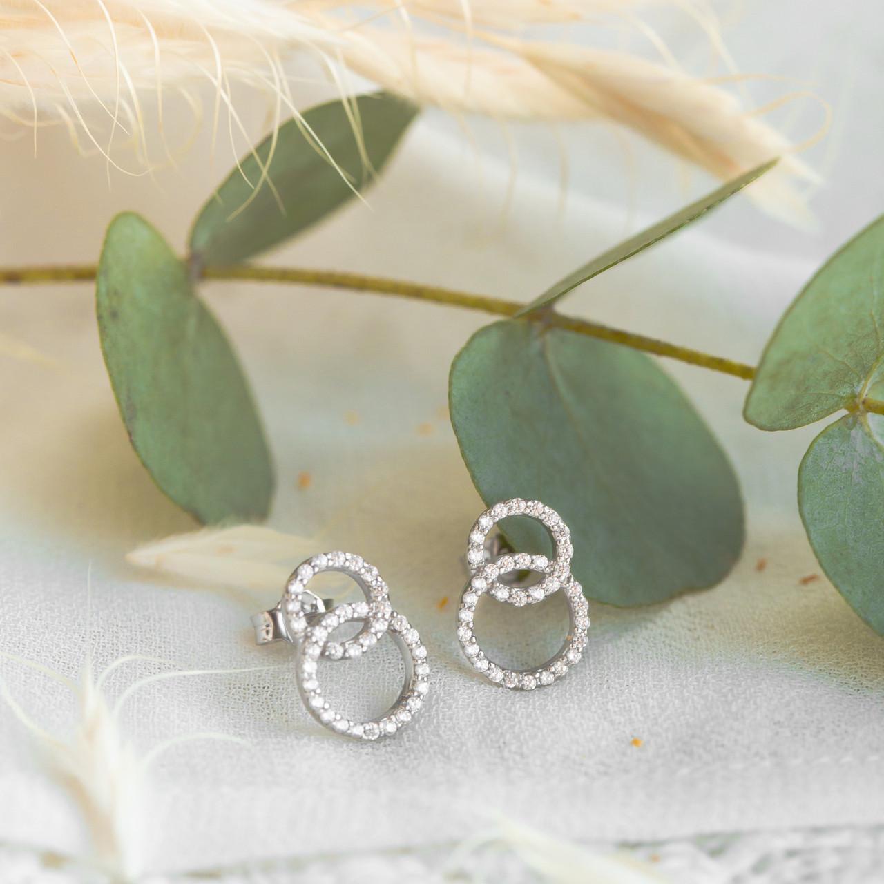 Сережки срібні пусети Два кола з маленькими фіанітами