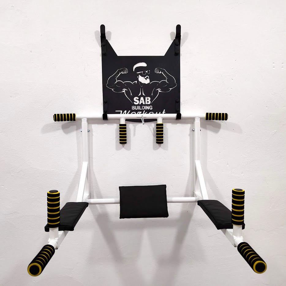 Турник-брусья SAB В2/р настенный разборной с рамкой крепления и упором для пресса Белый (0082) - фото 4
