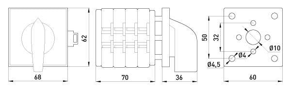 Переключатель пакетный E.NEXT LK63/4.322-SP/45 0-1-2 4P 63A 400V на DIN рейку (8827-200) - фото 4