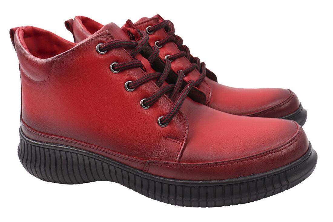 Ботинки женские Euromoda из кожи на платформе на шнуровке р. 37 Красный (457-20DHC)