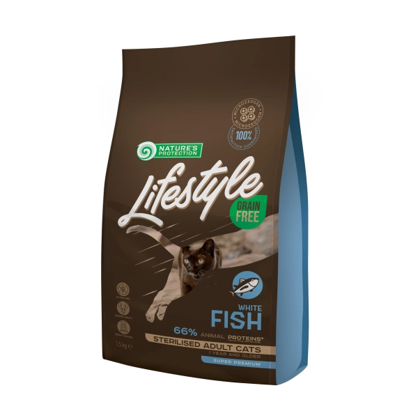 Корм сухий Lifestyle Grain Free White Fish Cat беззерновий для дорослих котів з білою рибою 1,5 кг (NPLS45959)