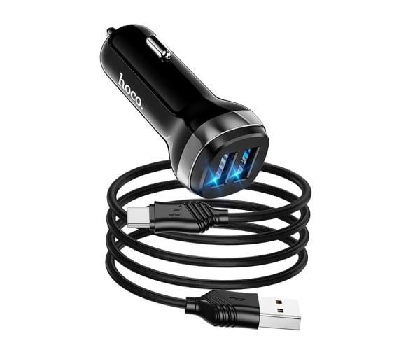Зарядний пристрій автомобільний Hoco Z40 Superior 2USB кабель Type-C 2,4A Black Зарядний пристрій автомобільний Hoco Z40 Superior 2USB кабель Type-C 2,4A Black