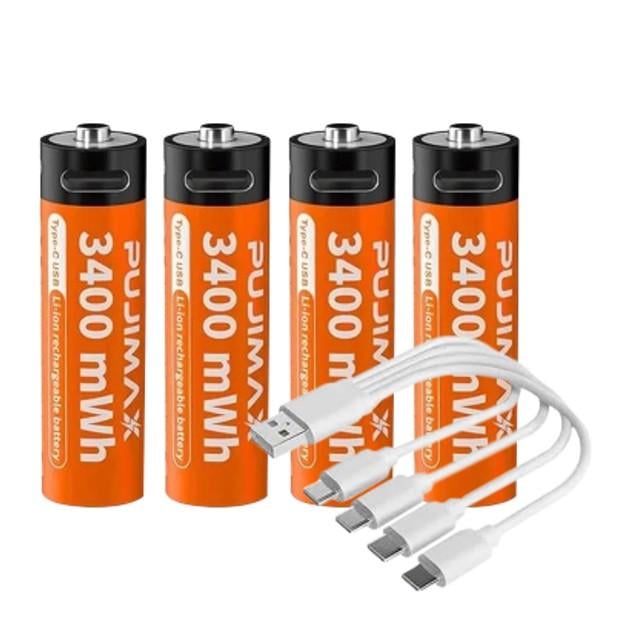 Акумулятора Pujimax AAA с USB Type-C 733 mAh 4 шт./кабель/кейс Orange (2575993095)