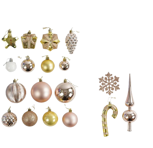 Набор рождественских украшений игрушки с верхушкой на елку 65 шт. Зеленый/Бежевый (160754)