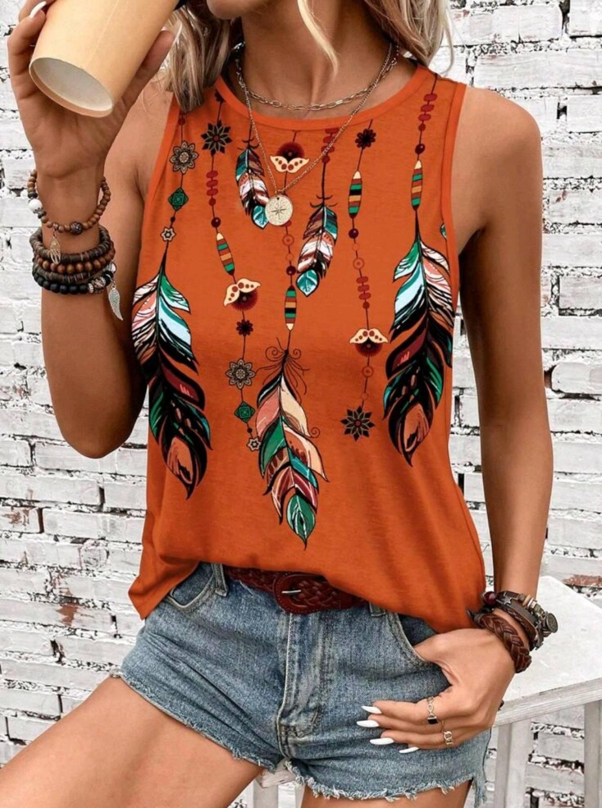 Майка женская Feathers с перьями M/L Оранжевый/Разноцветный (27304017)