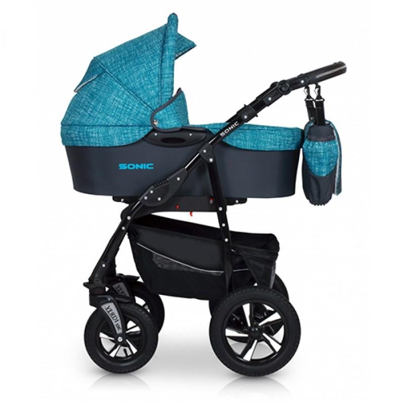 Коляска Verdi Sonic универсальная 3в1 с автокреслом сумкой и дождевиком Бирюзовый/Черный